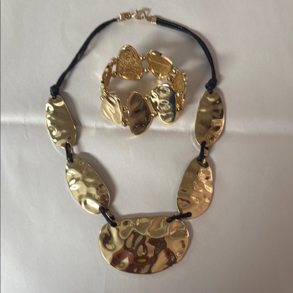 INC Gold Statement Necklace and Bracelet Set